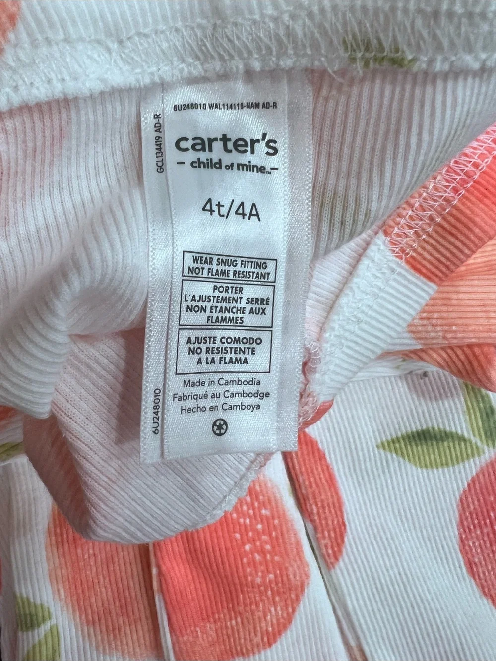 Carter's Cream Peach-Print Kids Pajama Set with Orange Accents